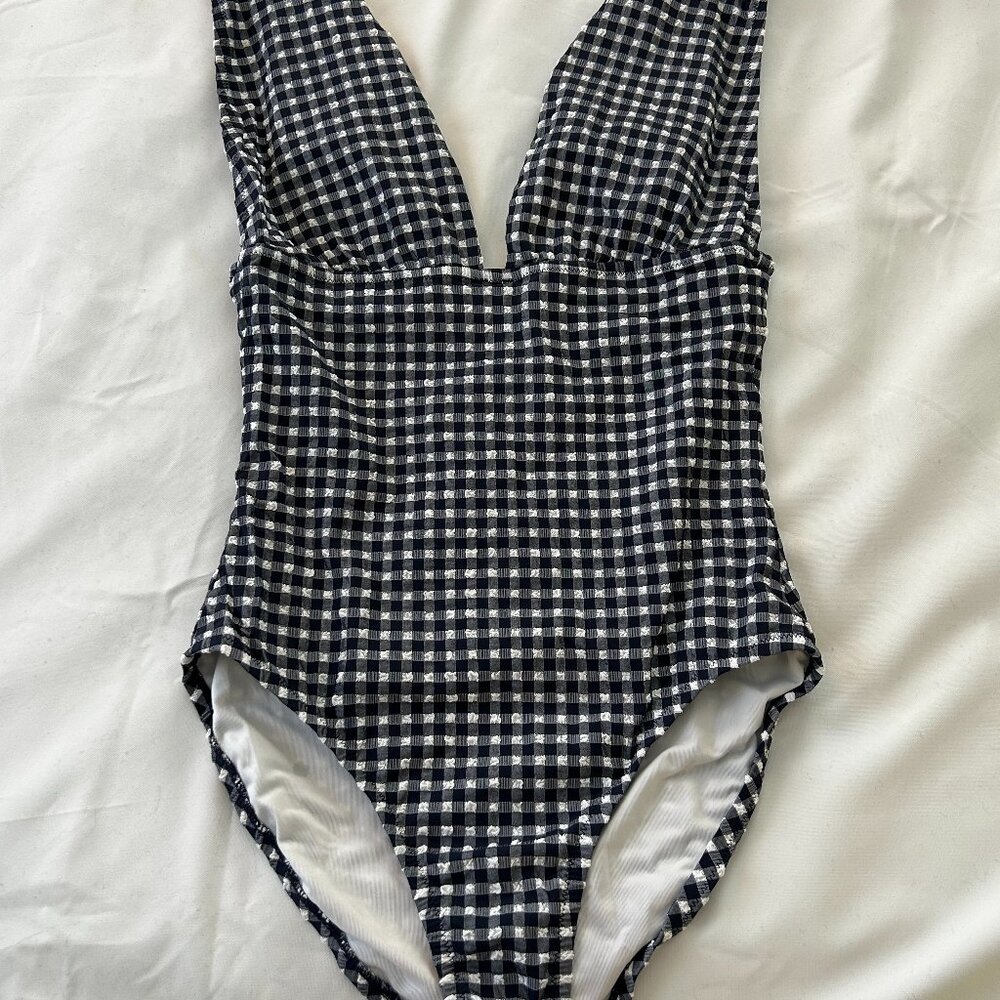 J. Crew Factory Black and White Checkered One Piece Swimsuit